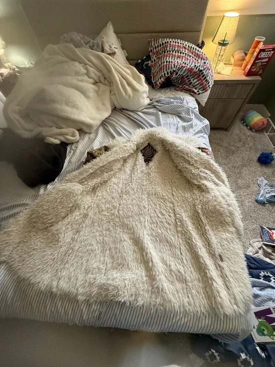 Johnny Was Multicolor Floral Suede Patchwork Coat with Cream Teddy Trim - Picture 6 of 7